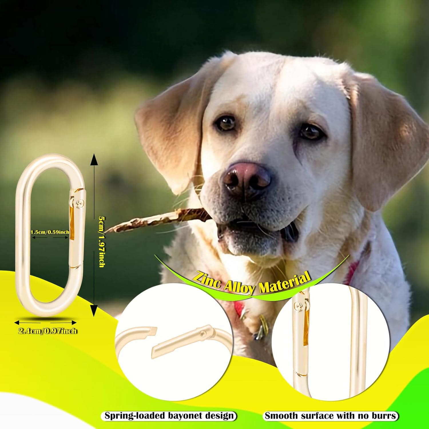 4 Pack Light Gold Spring Oval Ring Clip, BENACES Zinc Alloy Spring Key Ring Hook Snap, 1.97 inch O-Ring Mini Metal Keychain Purse Carabiner Clips, for Keys Purse Bag Pet Leash, DIY Projects - Image 4