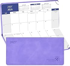 POPRUN 2026-2027 Pocket Academic Diary Monthly View 17.5 x 8 cm Slim Size (18 Months: July 26 - December 27), Monthly Planner for Bag, PU Leather (Lilac)