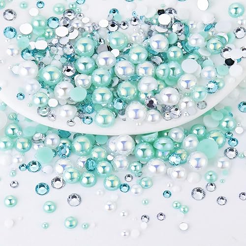 Towenm Perlas y diamantes de imitación de 2.12oz, perlas de diamantes de imitación mixtos para manualidades, vasos, zapatos, arte de uñas facial,