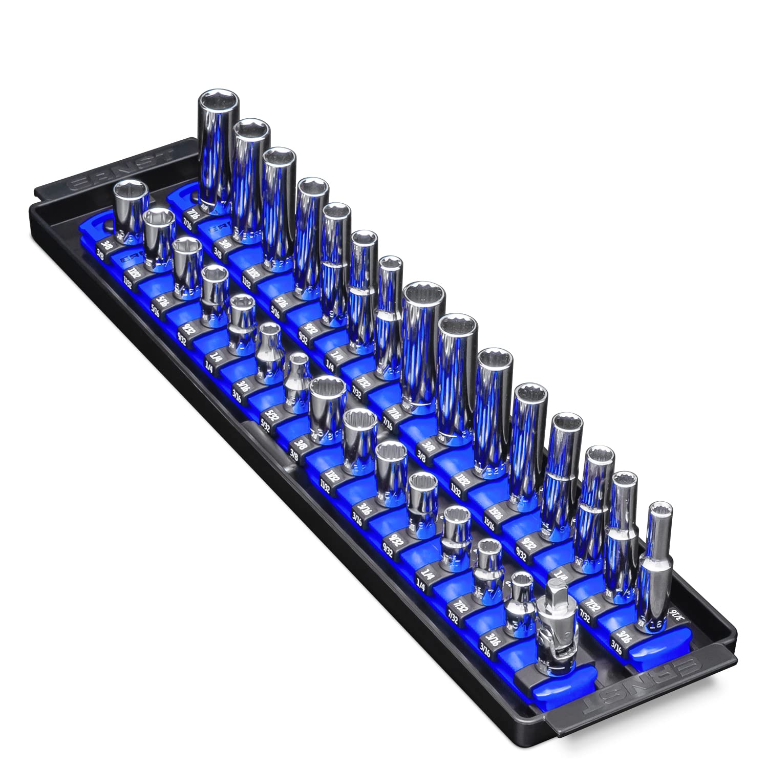 Ernst Manufacturing Socket Boss 2-Rail 1/4-Inch-Drive Socket Organizer, 13-Inch, for Toolbox drawer - Blue (8495) - Made in the USA