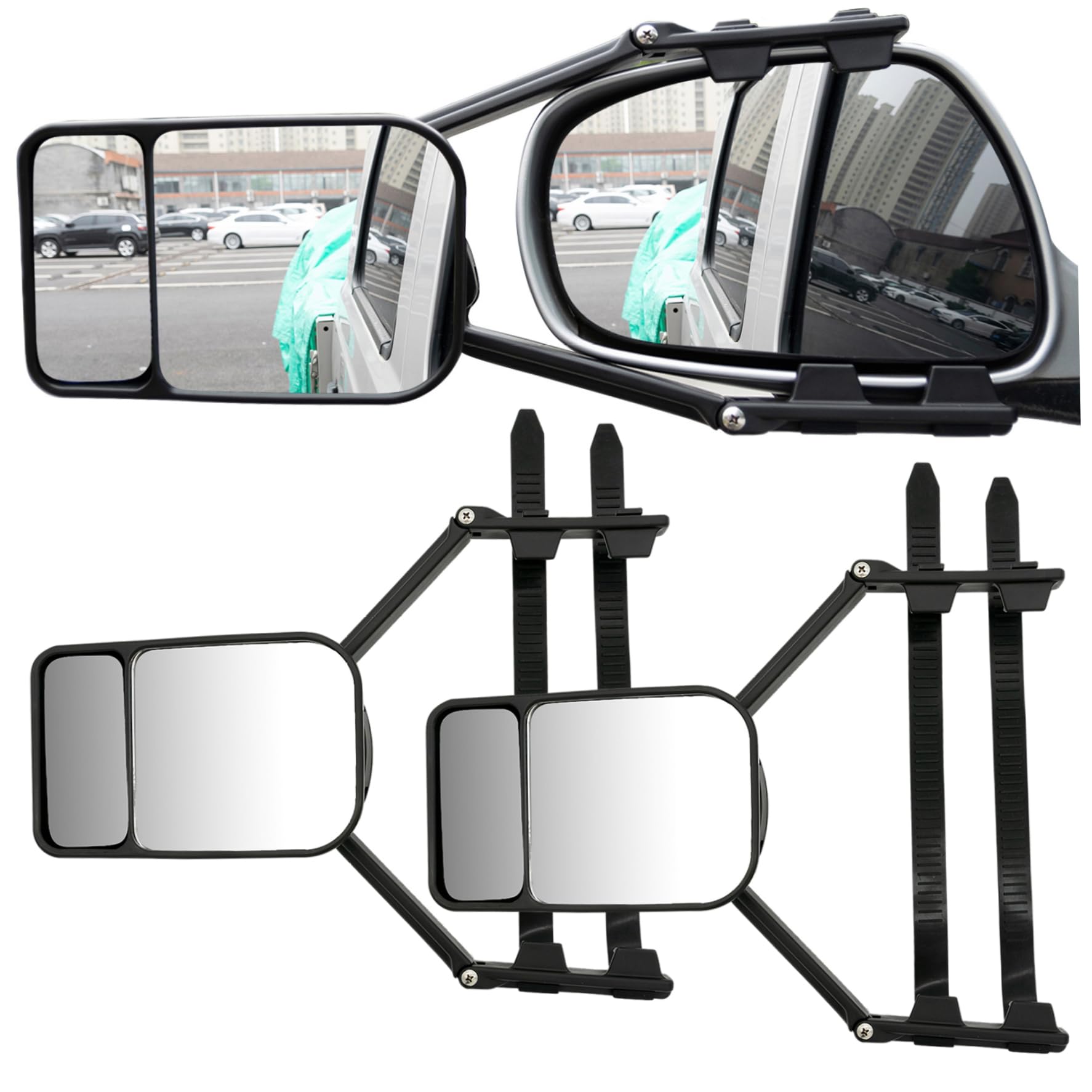 Specchio posteriore dell'auto, specchio posteriore per auto da 2 pcs, punto cieco esteso regolabile, doppi accessori piatti per veicoli, roulotte
