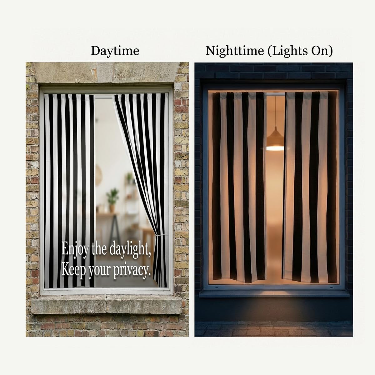 zokyer Cortina de Ventana Blanca y Negra a Rayas, Simple, Moderna, Arte Neutro, niños, Hombres, Adolescentes, casa de Campo, gótico, rústico, Moderno, Retro, 42 Pulgadas de Ancho x 84 Pulgadas de