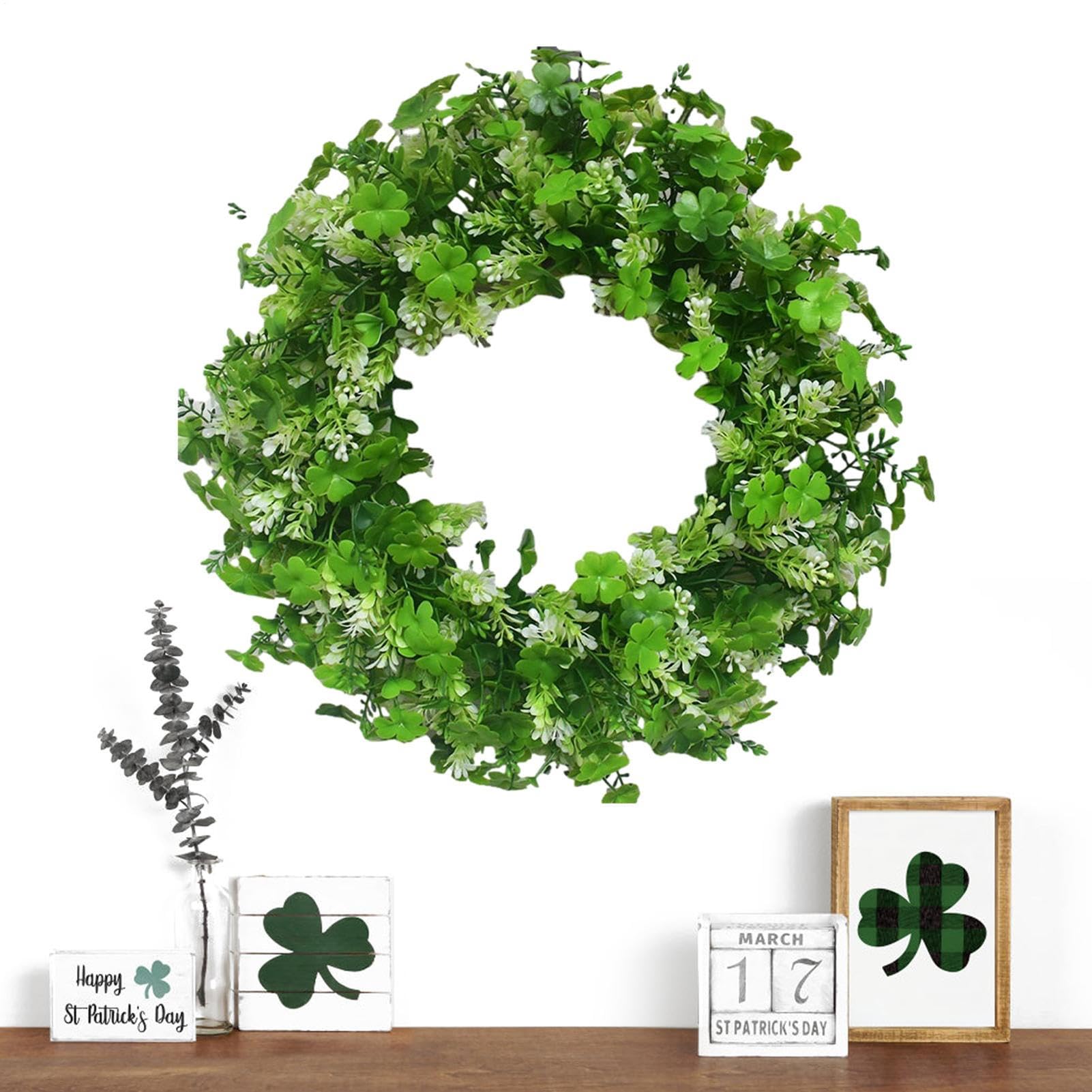 St Patricks Day Shamrock Wreath - Green Artificial Irish Leaf Wreath, Decorative Floral Wreaths For Party Decor, Festive Door Wall Hanging, Traditional Irish Home Decoration For Holiday Use