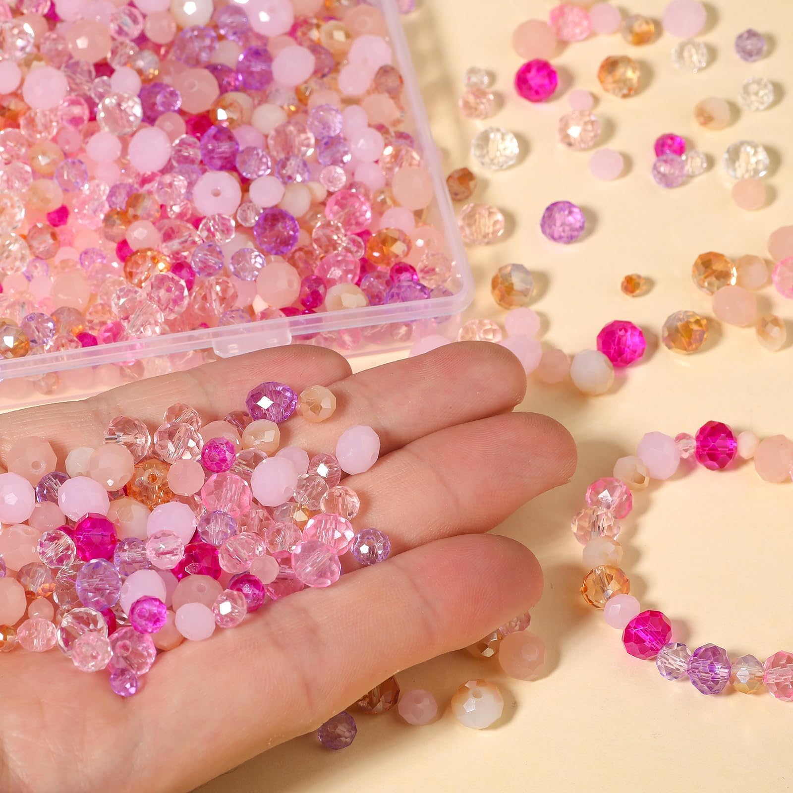 Songxi Lot de 1 000 perles en verre rose de 4 mm/6 mm/8 mm pour la fabrication de bijoux, 5 styles et 3 tailles - Perles d'espacement pour la fabrication de porte-clés, colliers, boucles d'oreilles