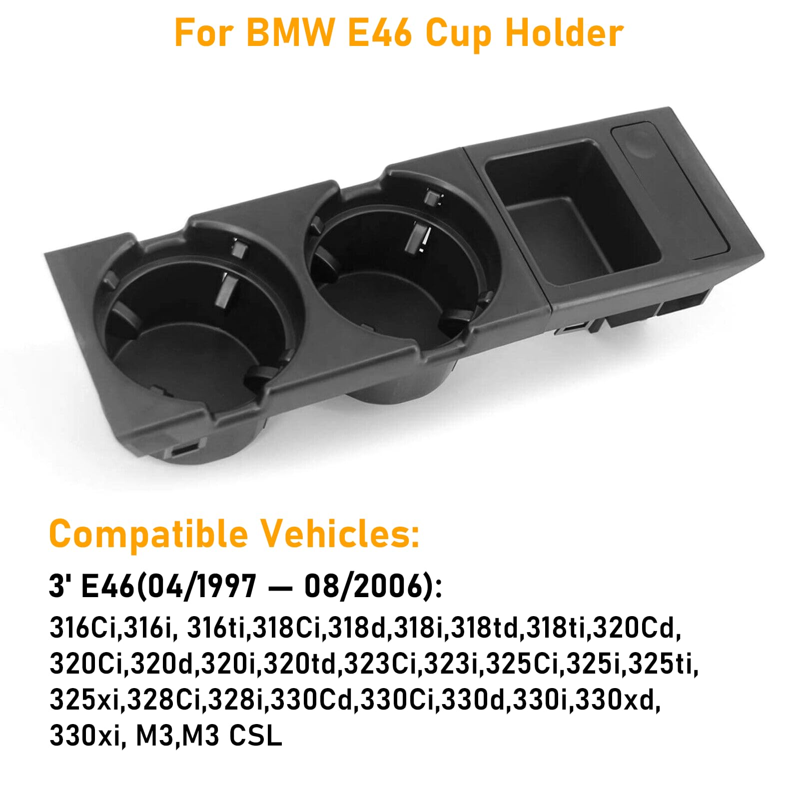 TTCR-II kompatibel mit BMW 3er Getränkehalter Auto E46 1997-2006 Mittelkonsole Becherhalter Auto 3er 316i 318i 318d 320i 320d 323i 325i 325xi 328i 330i 330xi M3 (51168217953)-Schwarz
