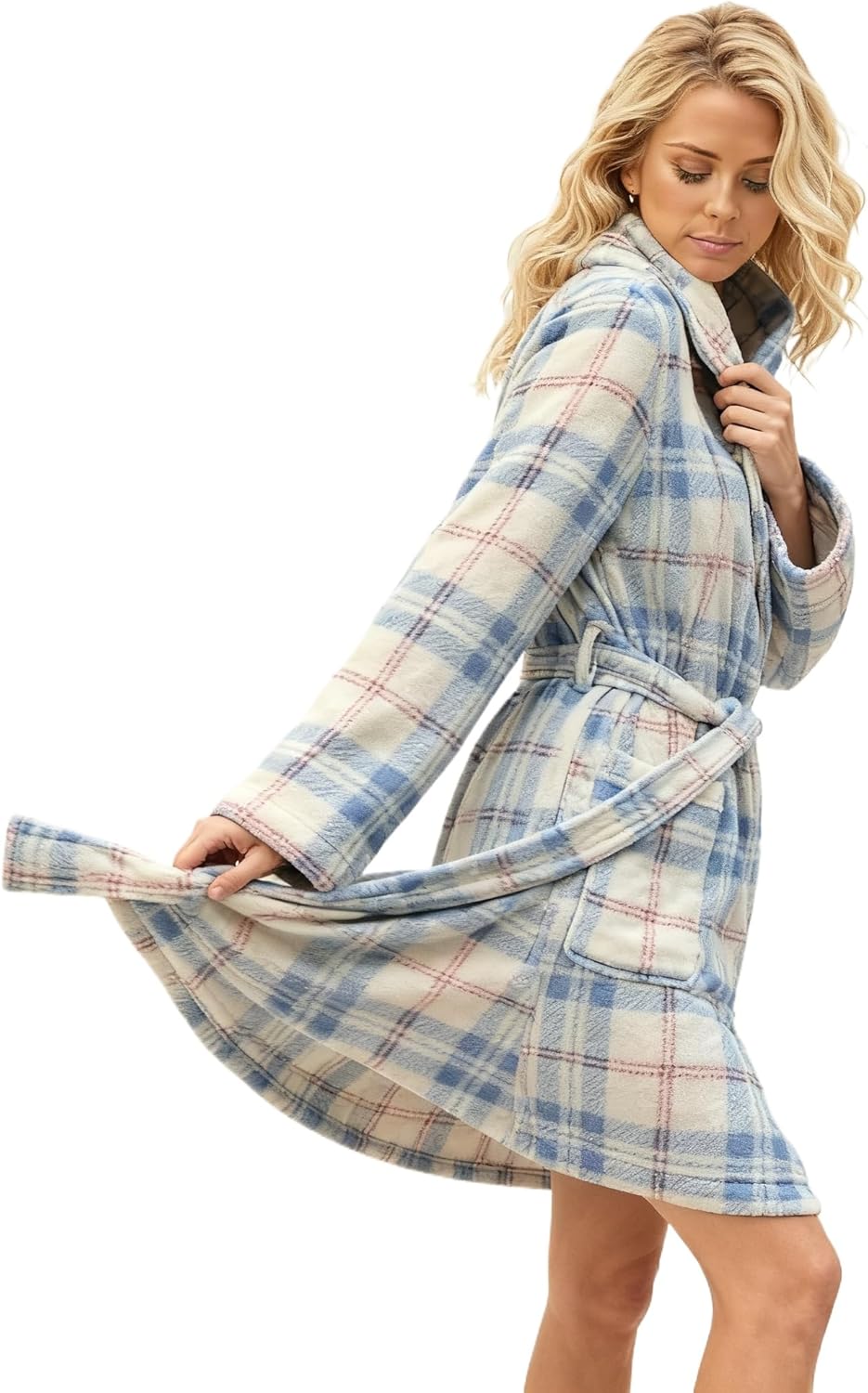 Plush Cozy Short Robes for Women after Shower, Lightweight Soft Bathrobe