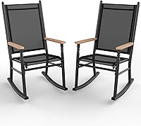 Shintenchi Set of 2 High Back Outdoor Rocking Chairs - Breathable Textilene, All-Weather Resistant Patio Chairs for Porch, Garden, Balcony - Black