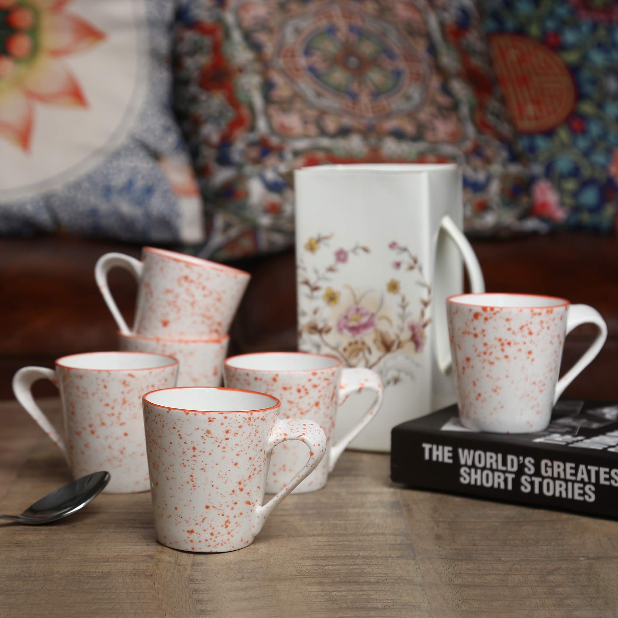 BP Bharat Bone China Ethan Marvel Series Tea Coffee Mug, 6-Piece, 220 ml (Orange)