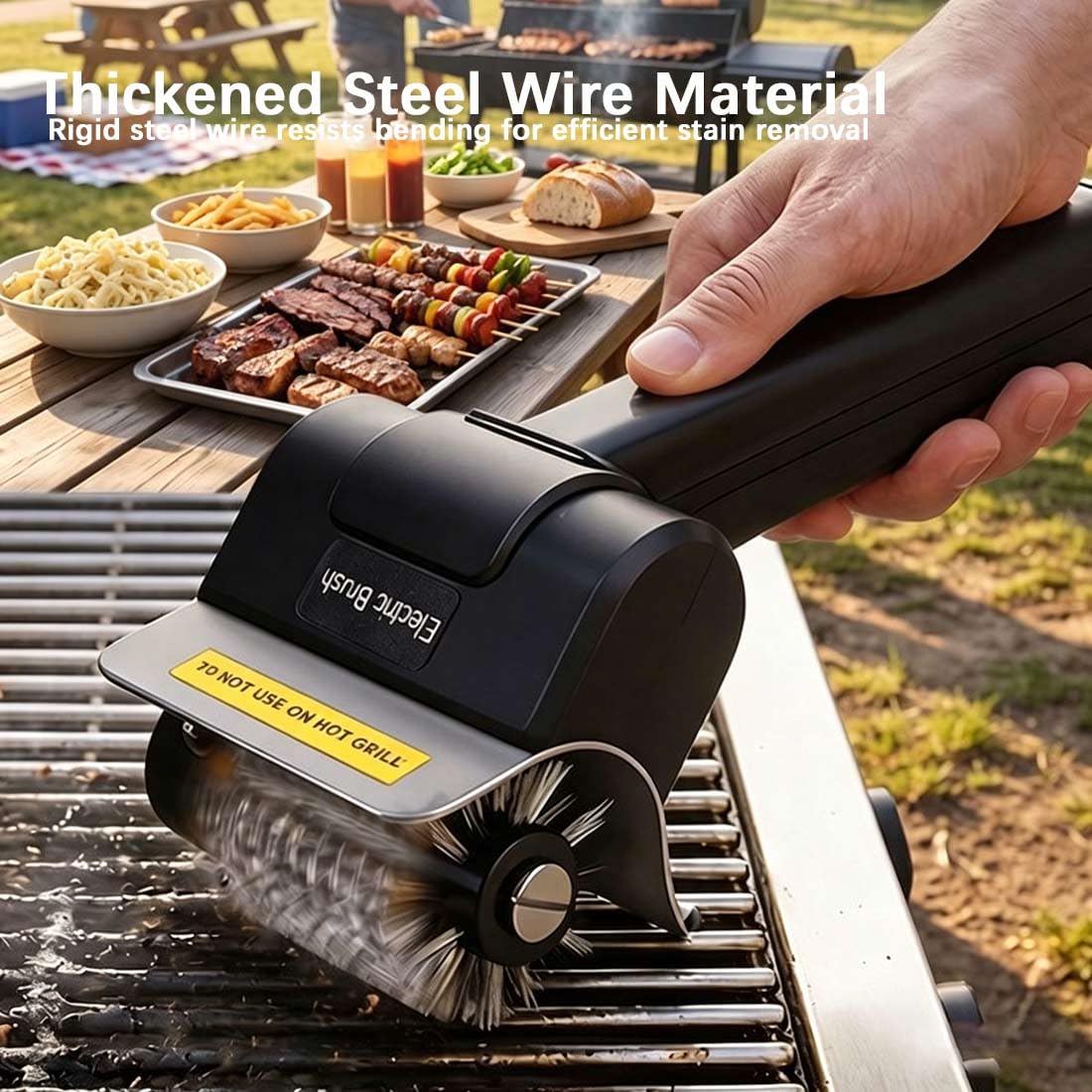 Cepillo Eléctrico para Barbacoa, Limpiador eléctrico Recargable de 1100 RPM, batería de 2000 mAh, Cabezal de Cepillo de Acero Inoxidable, para Parrillas de Gas y carbón.
