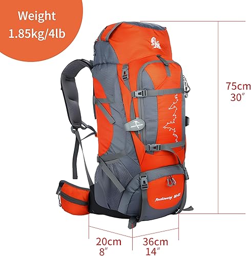 Miniatura 9 de Mochila de senderismo de 80L  Bolsa de senderismo ligera impermeable con correas de cojín de aire, mochila duradera de gran capacidad para