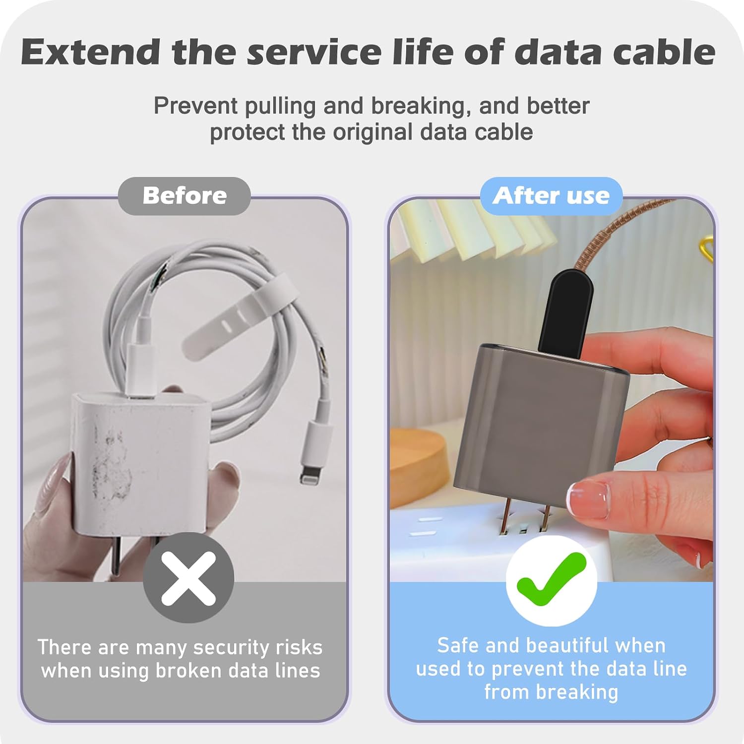 CameCosy Phone Cable Protector for iPhone 18W/20W USB-C Charger, Unique Design Clear Black Cover, Translucent Silicone Data Line Cable Cover Wire Saver for iPhone image 4