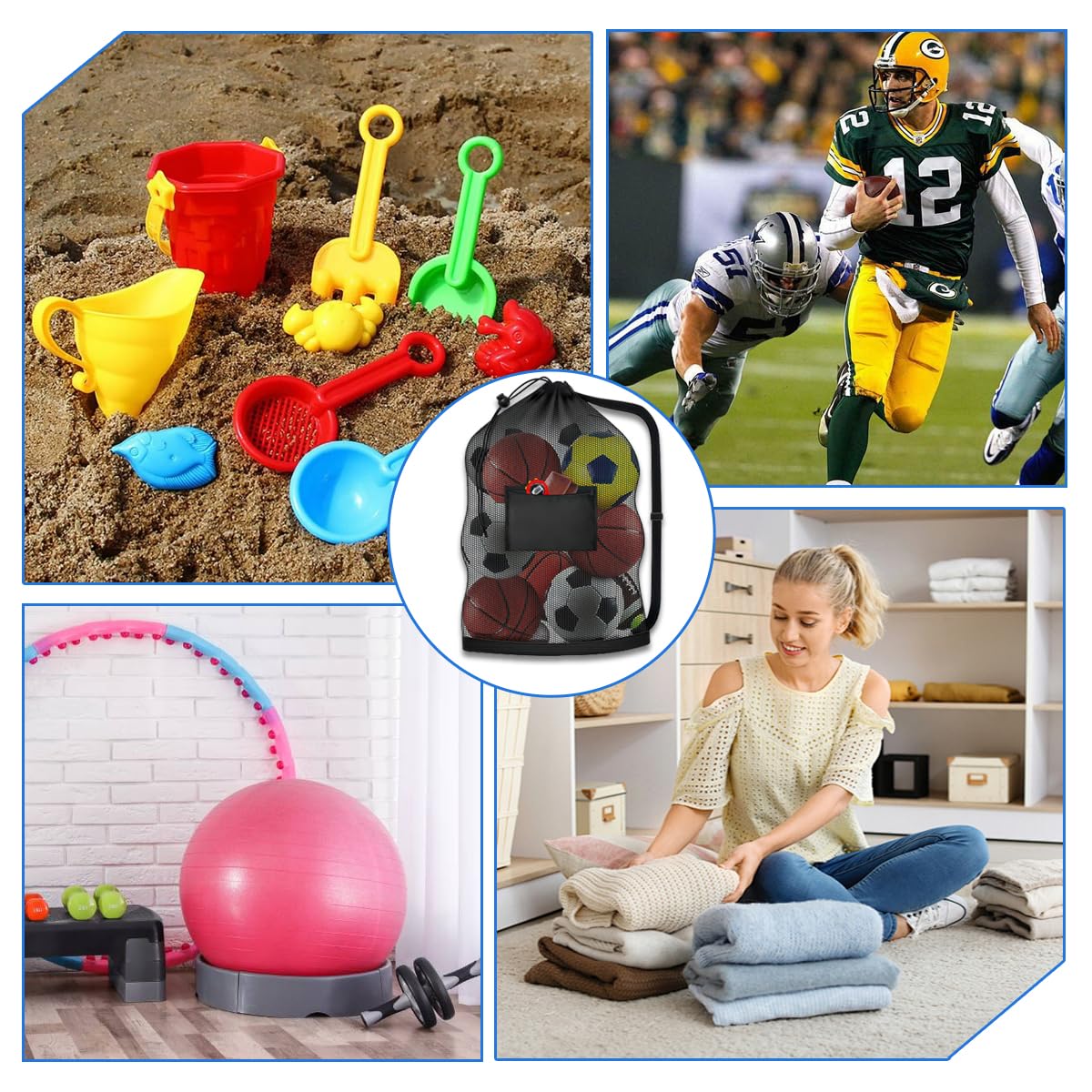 Bolsa Red Grande 93x62 cm para Balones de Baloncesto Fútbol Voleibol, Heavy Duty con Cordón Ajustable