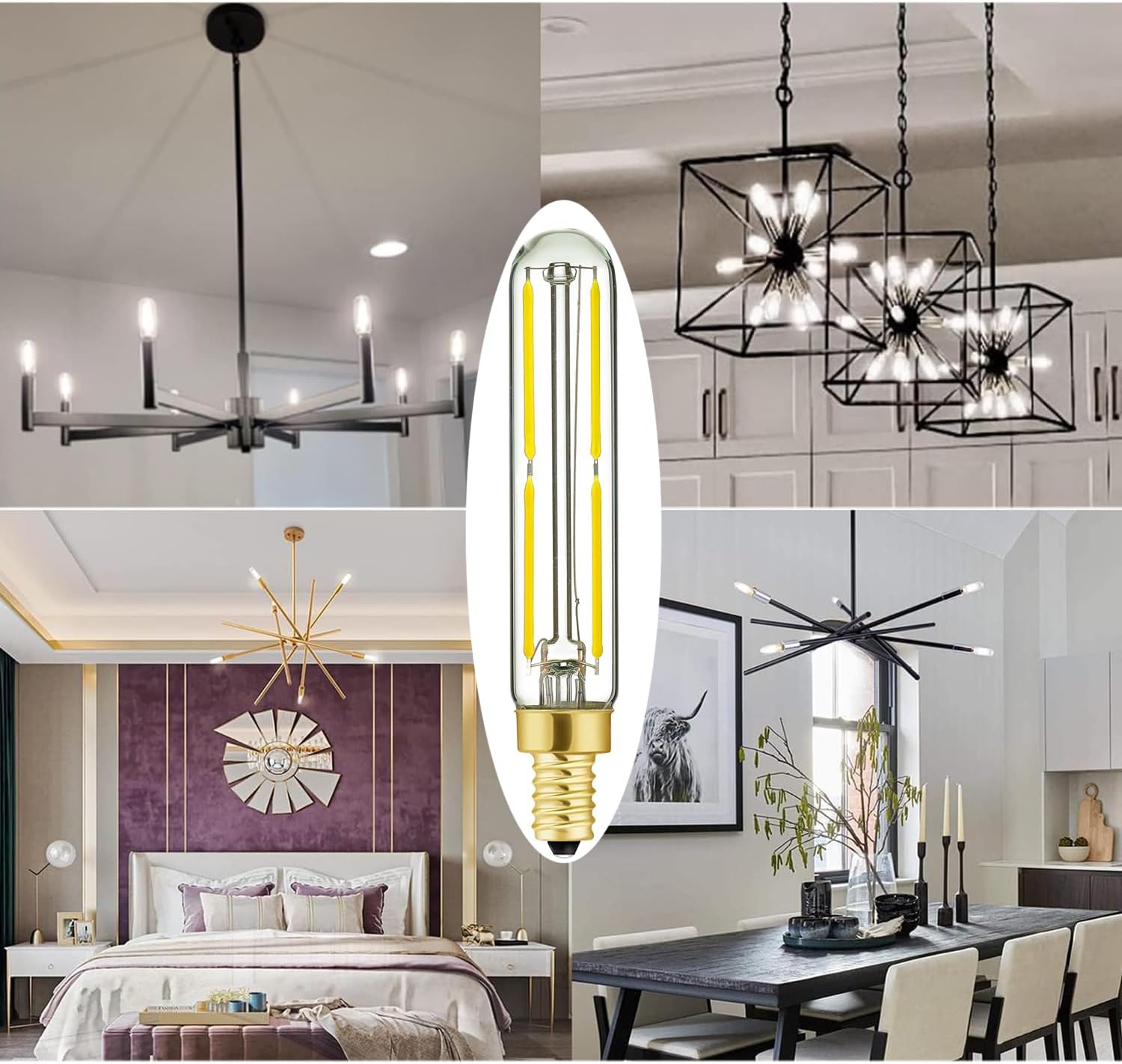Leools LED Bulb Dimmable 6W Equal 4000k Neutral White T6 E12 Candelabra Bulb 60 watt for Chandeliers,Ceiling Fan,Pendant,Wall sconces AC120V 600LM e12 Light Bulb 6Pack