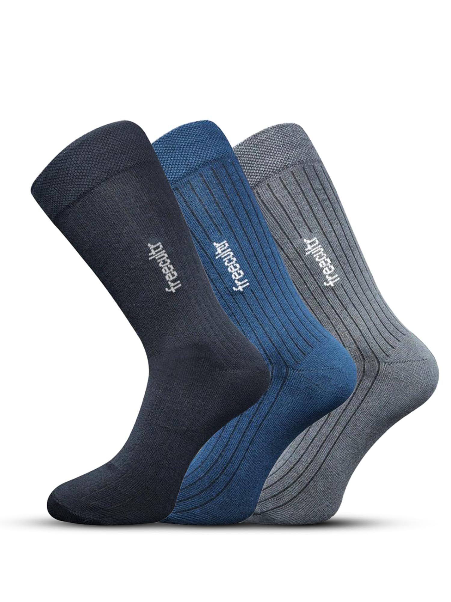 freecultr Men's Classic Formal Dress Socks, Black,Blue,Grey, Cotton Blend, Moisture-wicking, Office Wear Pack of 3-picture-12