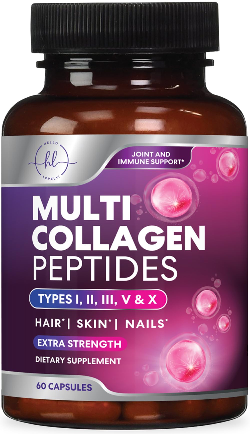 Multi Collagen Supplement 2400 mg - Types I, II, III, V & X Multi Collagen Peptides Pills for Women & Men, Hydrolyzed Collagen Supplements, Hair, Skin, Nail, & Joint Support Supplement, 60 Capsules