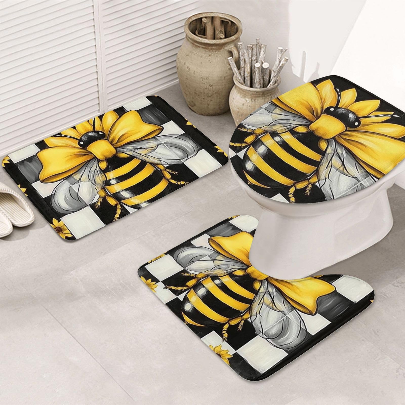 Alfombras de baño con estampado de vaca alfombrilla de contorno y funda de inodoro Hornet