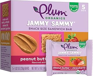 Plum Organics Jammy Sammy Snack Bars - Peanut Butter and Strawberry - 1.02 oz Bars (Pack of 5) - Organic Toddler Food Snack Bars