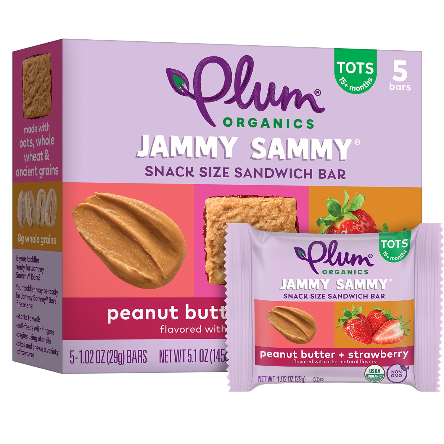 Plum Organics Kids Jammy Sammy, Strawberry Jam and Peanut Butter, 5.15 Ounce
