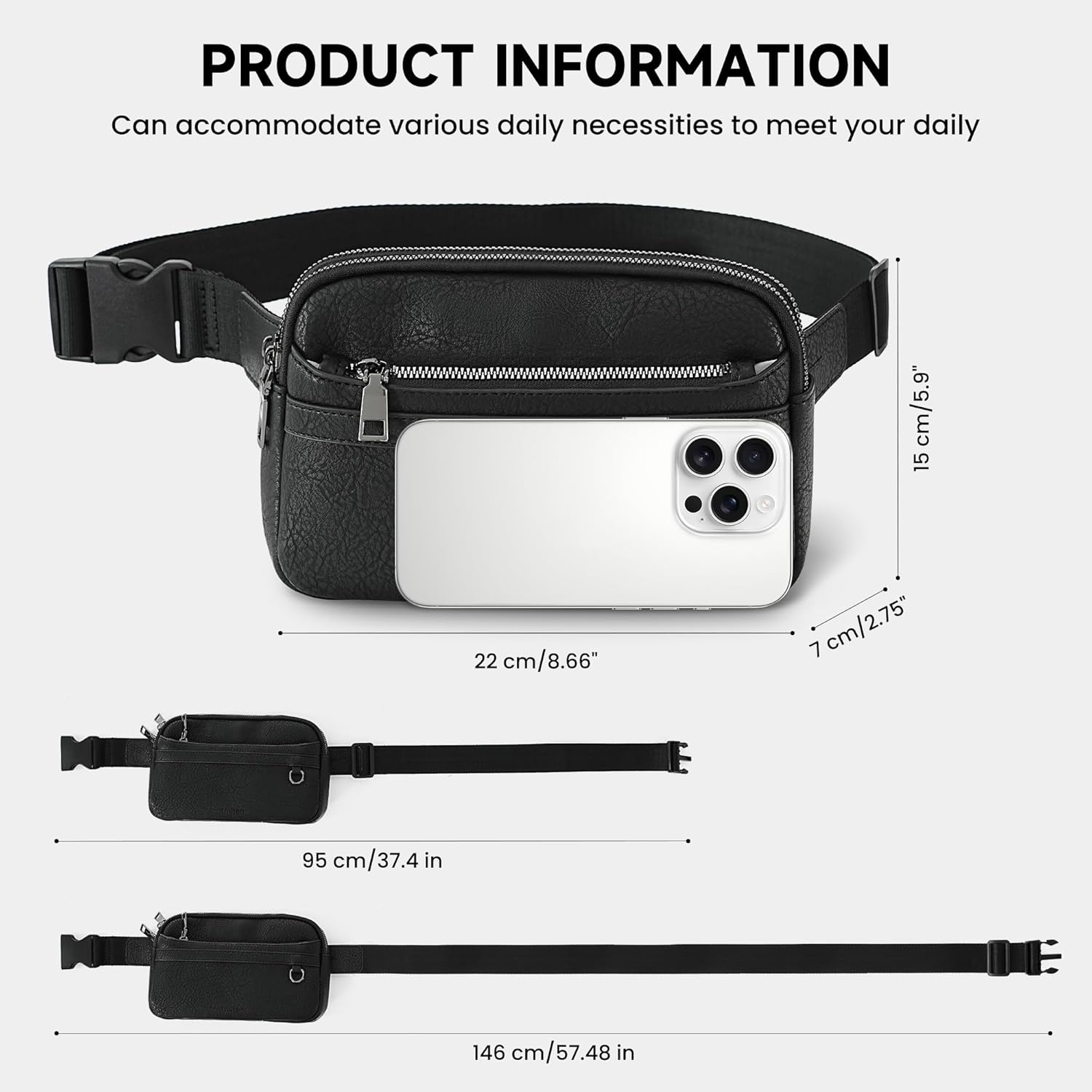 TANTOMI Fanny Packs for Women, Vegan Leather Everywhere Belt Bag for Women, Two Way Zipper Waist Packs, Crossbody Bags with Adjustable Strap - Image 4