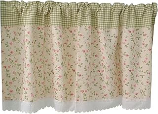 Rustic Style Short Curtains, Kitchen Floral Printed Window Curtains Lace Half Curtains for Small Windows Bedroom Living Room(W*H:140x35cm(55x14inch), Rod Pocket)