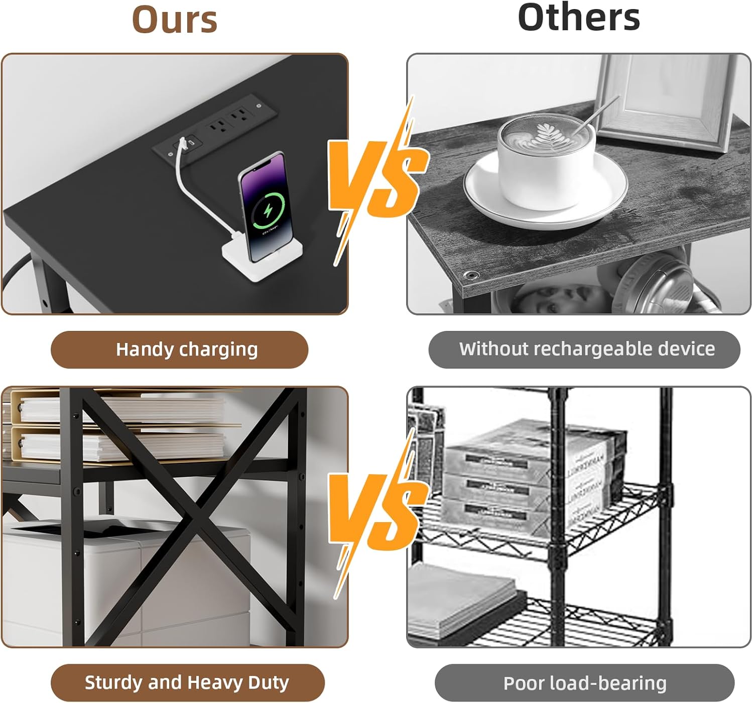 VOWNER Large Printer Stand with Power Outlet, 23.6 L x 23.6 W x 30.2 H inches, Heavy Duty 3 Tier Rolling Printer Cart with Height Adjustable Storage Shelves, 360° Lockable Wheels for Home Office