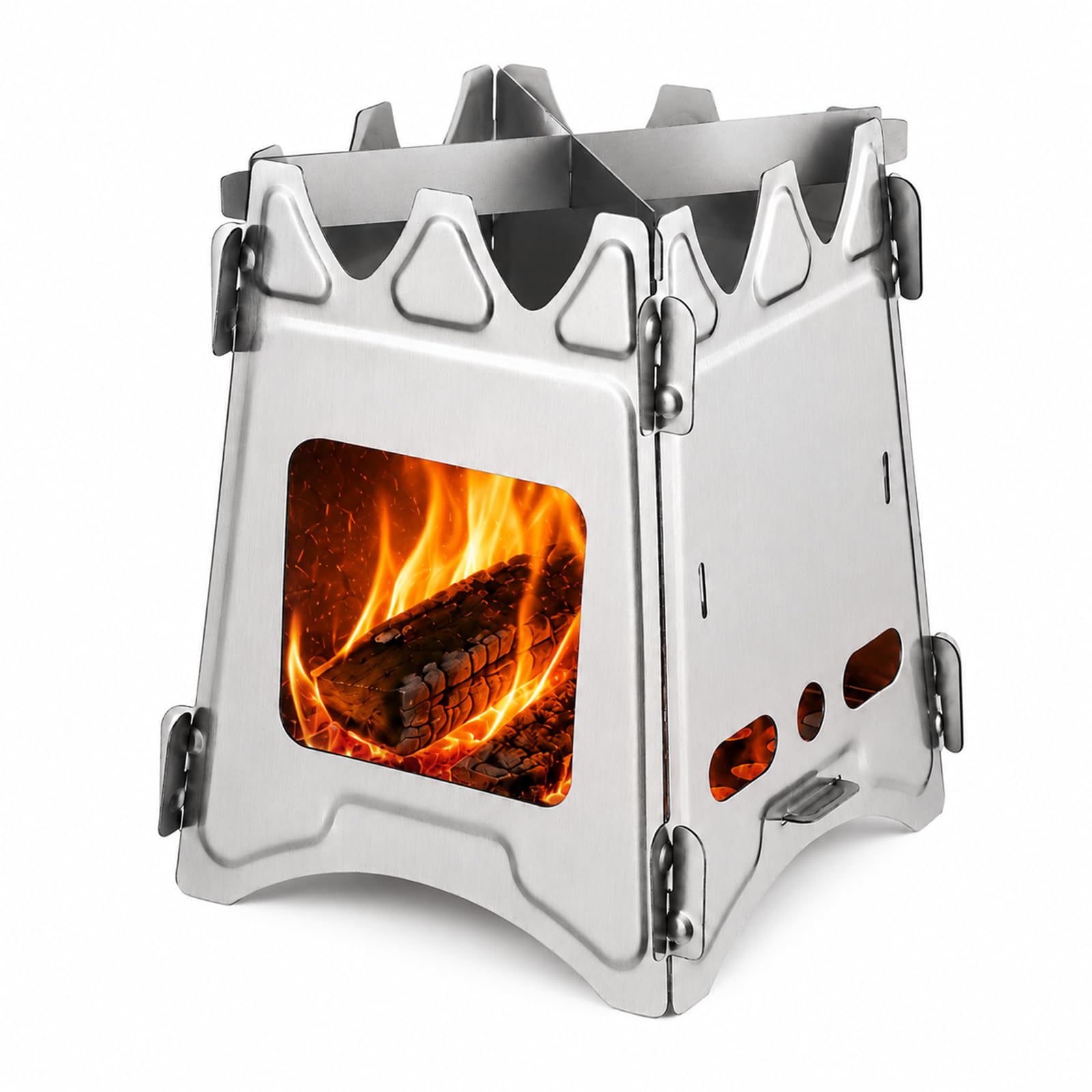 Portable Camping Stove, Compact & Portable Wood Burner with Cross Stand, 11.2 oz Lightweight Wood Stove for Outdoor Backpacking Hiking Picnic BBQ, Stainless Steel Cooking Burner with Bag
