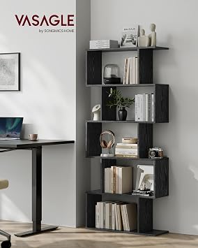 VASAGLE CUSTOS Collection - Bookshelf, 5-Tier Bookcase, Tall Display Shelf, Freestanding Storage Shelf, Room Divider, for Home Office, Living Room, Bedroom, Study, Ebony Black ULBC062T56