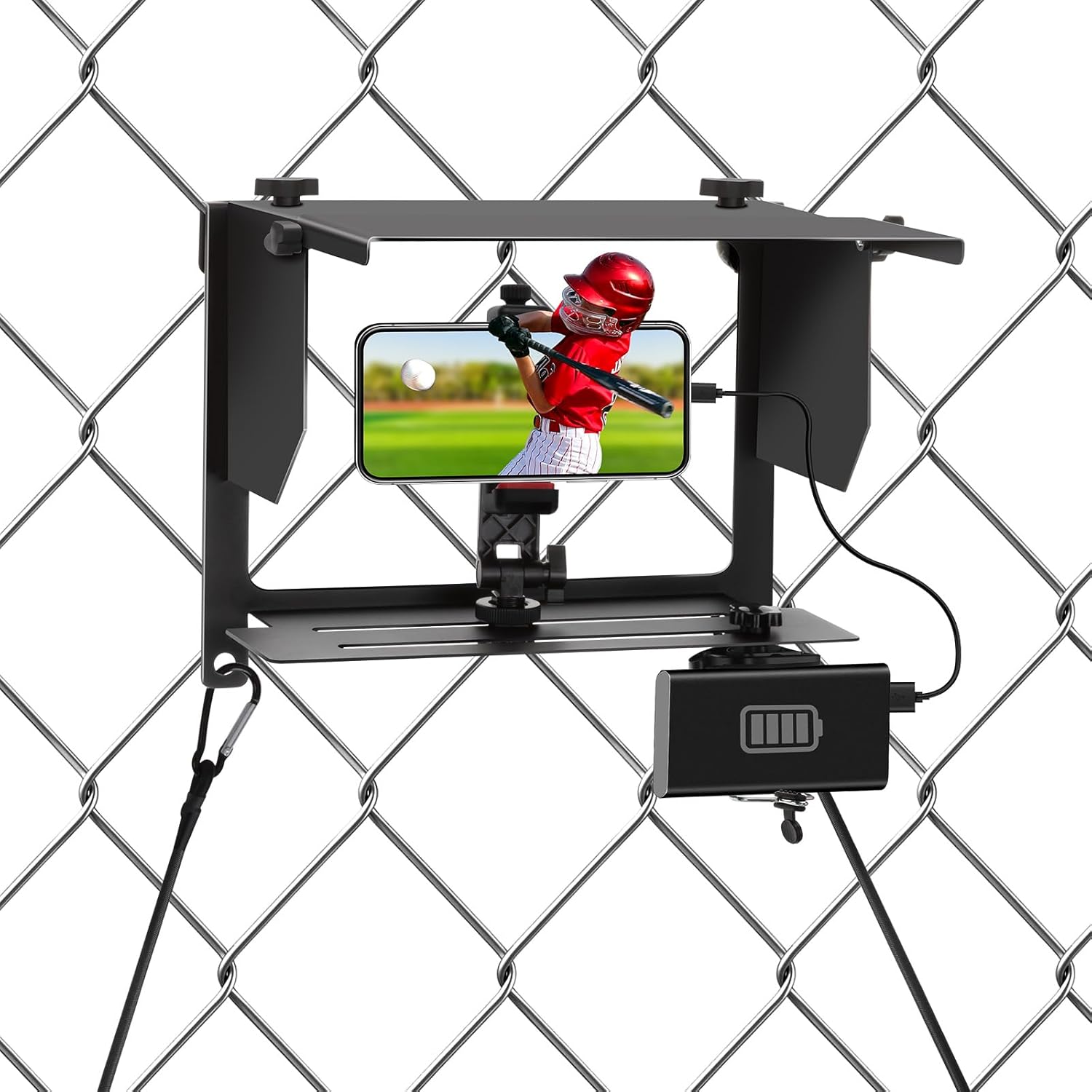 Cell Phone Fence Mount with Shade - Game Changer Mounting kit for iPhones, GoPro, Mevo Start, Insta 360 and Other Action Cameras for Recording Baseball, Softball and Tennis Games
