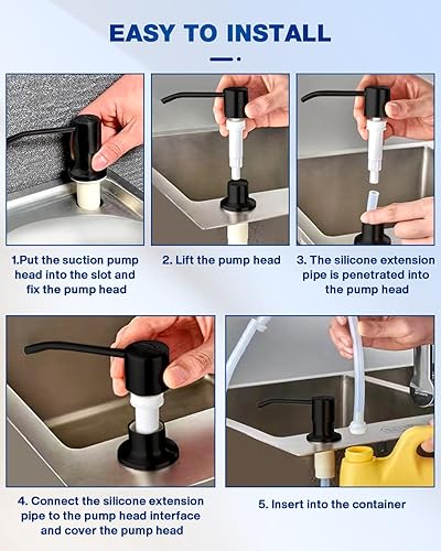 Miniatura 7 de Dispensador de jabón para fregadero de cocina, bomba dispensadora de jabón de acero inoxidable para encimera con kit de tubo de extensión de 40