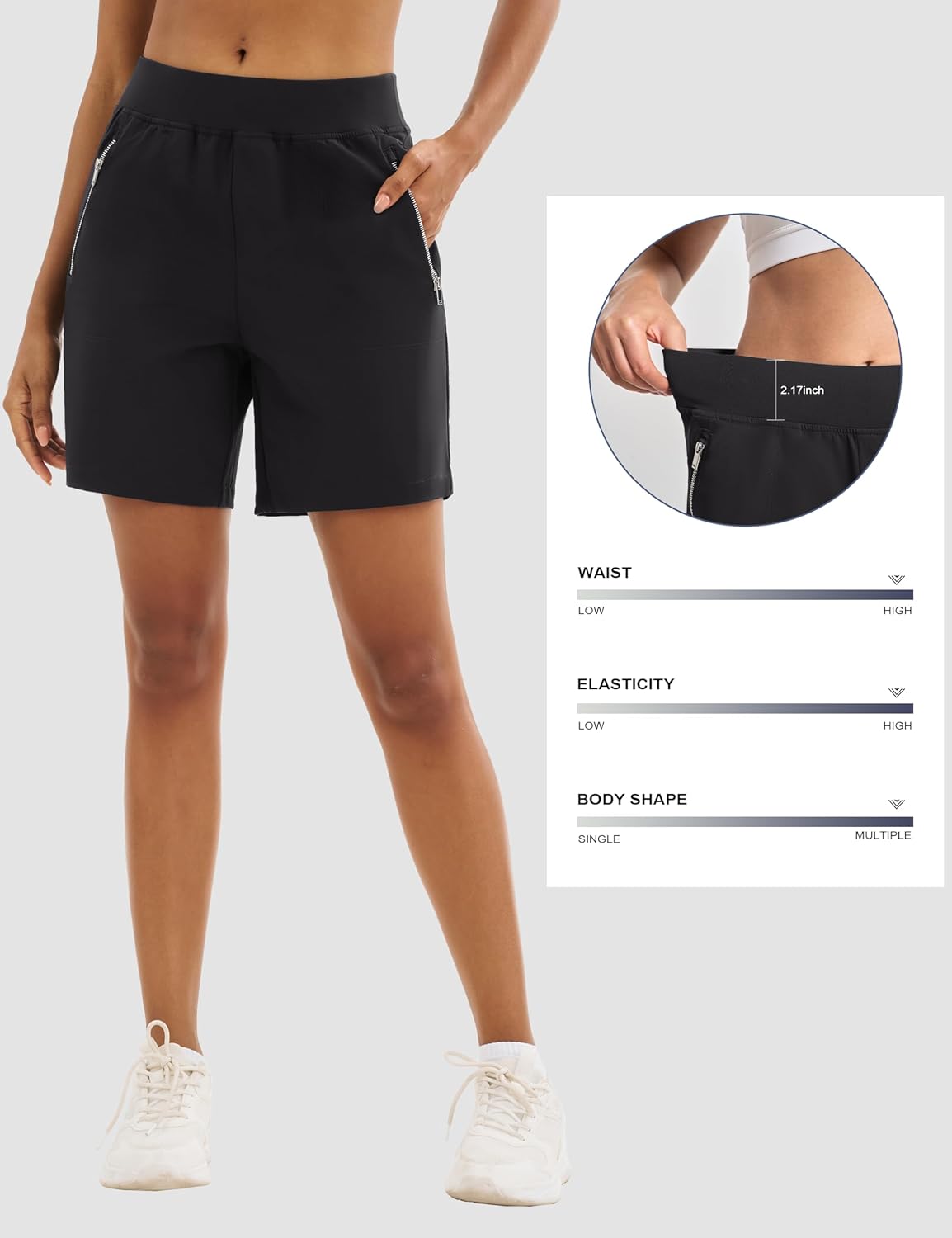 MAGCOMSEN Women's High Waisted Hiking Golf Shorts with 4 Pockets 7" Lightweight Stretchy Athletic Running Summer Shorts - Image 4