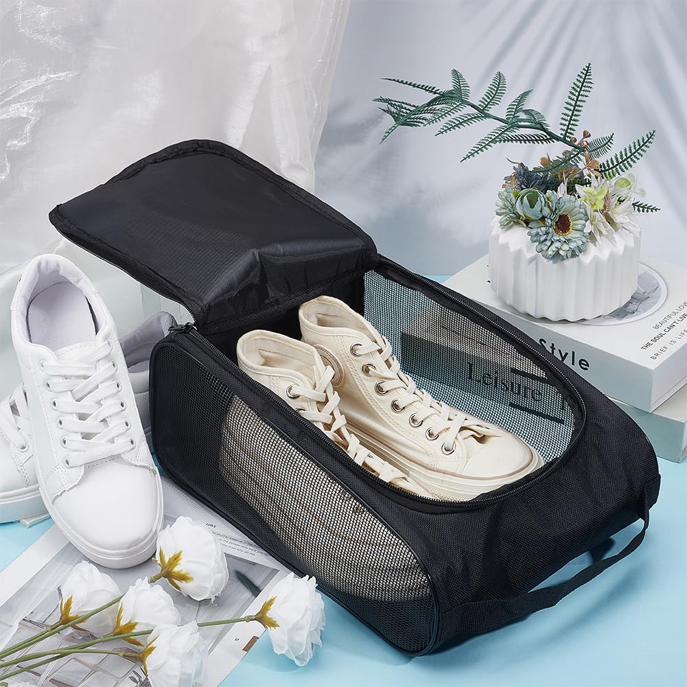 4Pcs Golf Shoe Bag for Men Women, Outdoor Zippered Shoe Carrier Tote Travel Mesh Bags for Travel Tennis Basketball Gym Golf Soccer Balls Tees Socks Accessories(Black)