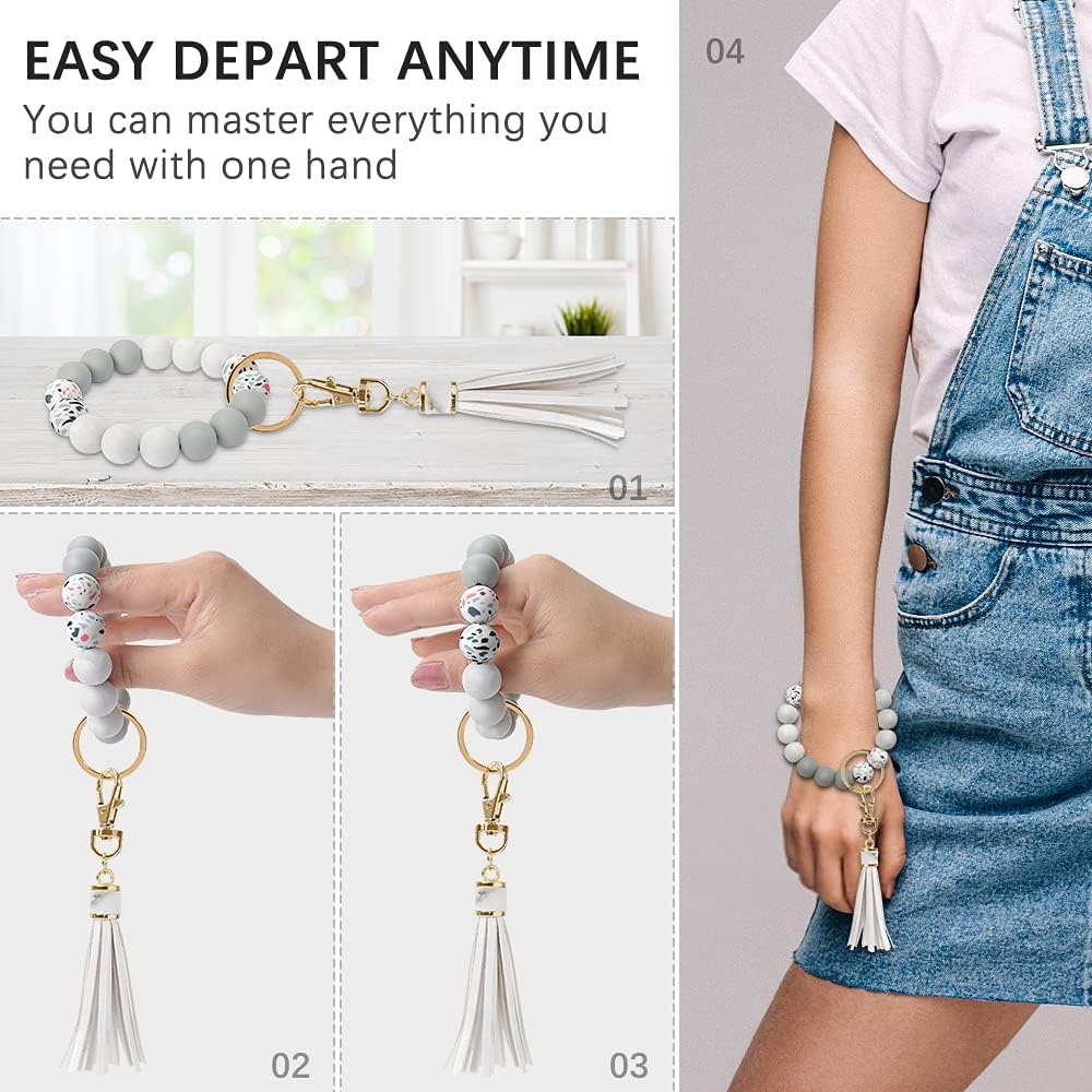 Doormoon Keychain Bracelet, Silicone Beaded Wrislet Key Ring with Patch for Portable Phone Strap House Car Keys