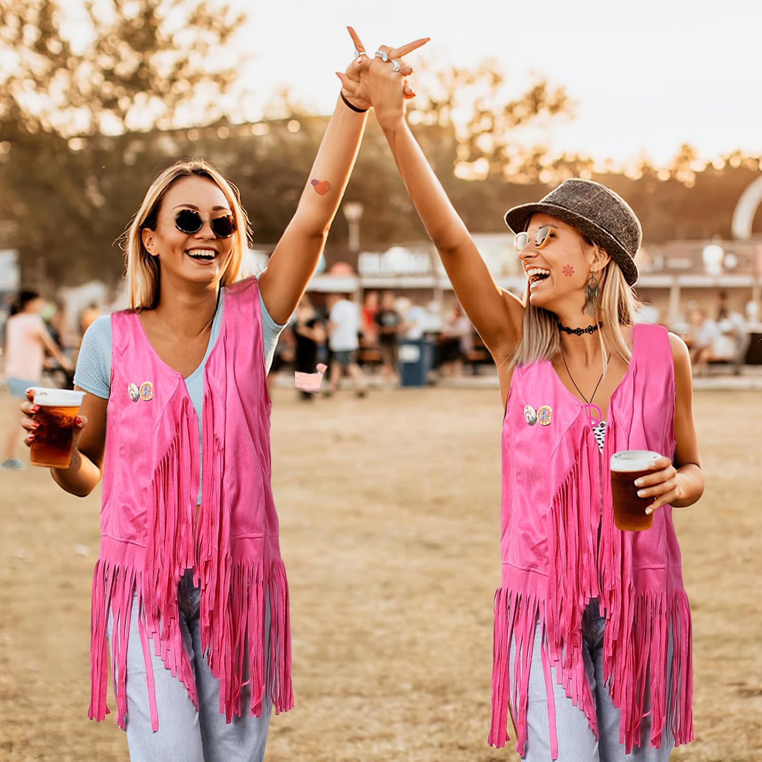 60s 70s Outfits for Women Hippie Costume Clothes Set 70s Costume Tops Women Fringe Hippie Vest for Halloween - Image 2