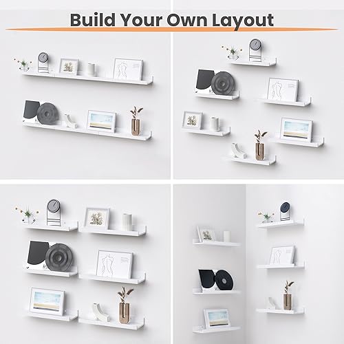 Miniatura 8 de upsimples Estantes flotantes para pared, estantes de pared para decoración y almacenamiento, juego de 6, estante de madera montado en la pared para