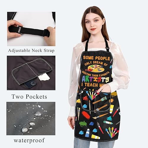 Miniatura 3 de BDPWSS Delantal de artista con bolsillos, delantal para profesor de arte, algunas personas solo sueñan con conocer a sus artistas favoritos I Teach