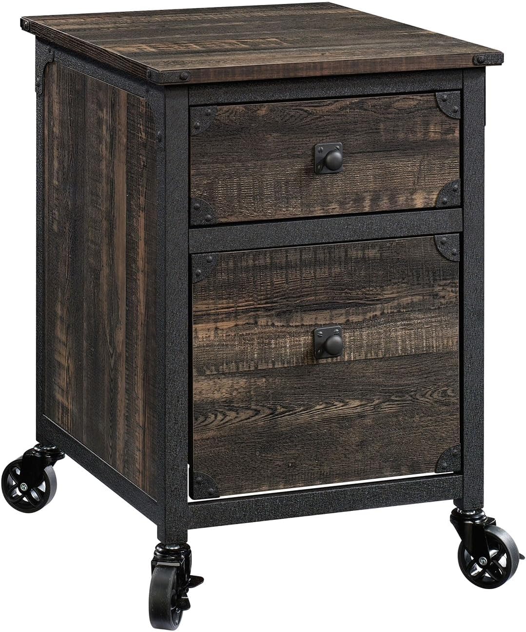 2-Drawer File Cabinet, Mobile Under Desk Filing Cabinet with Smooth-Glide Drawers, Letter-Size File Pedestal with Casters for Home Office or Printer Stand, Dark Oak Finish