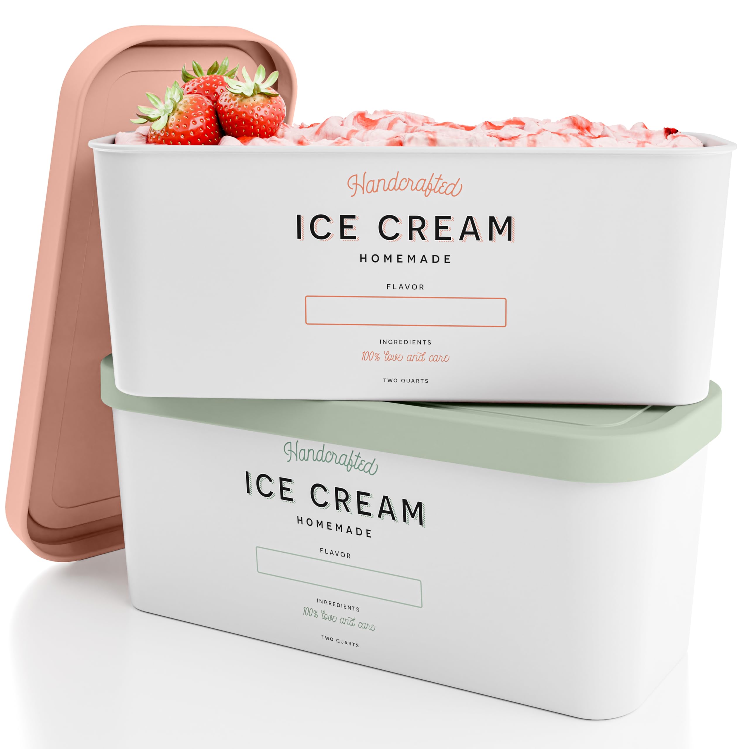 ZICOTO Set of 2 Reusable Ice Cream Tub Containers 2 Quart Each - Perfect for Homemade Sorbet Frozen