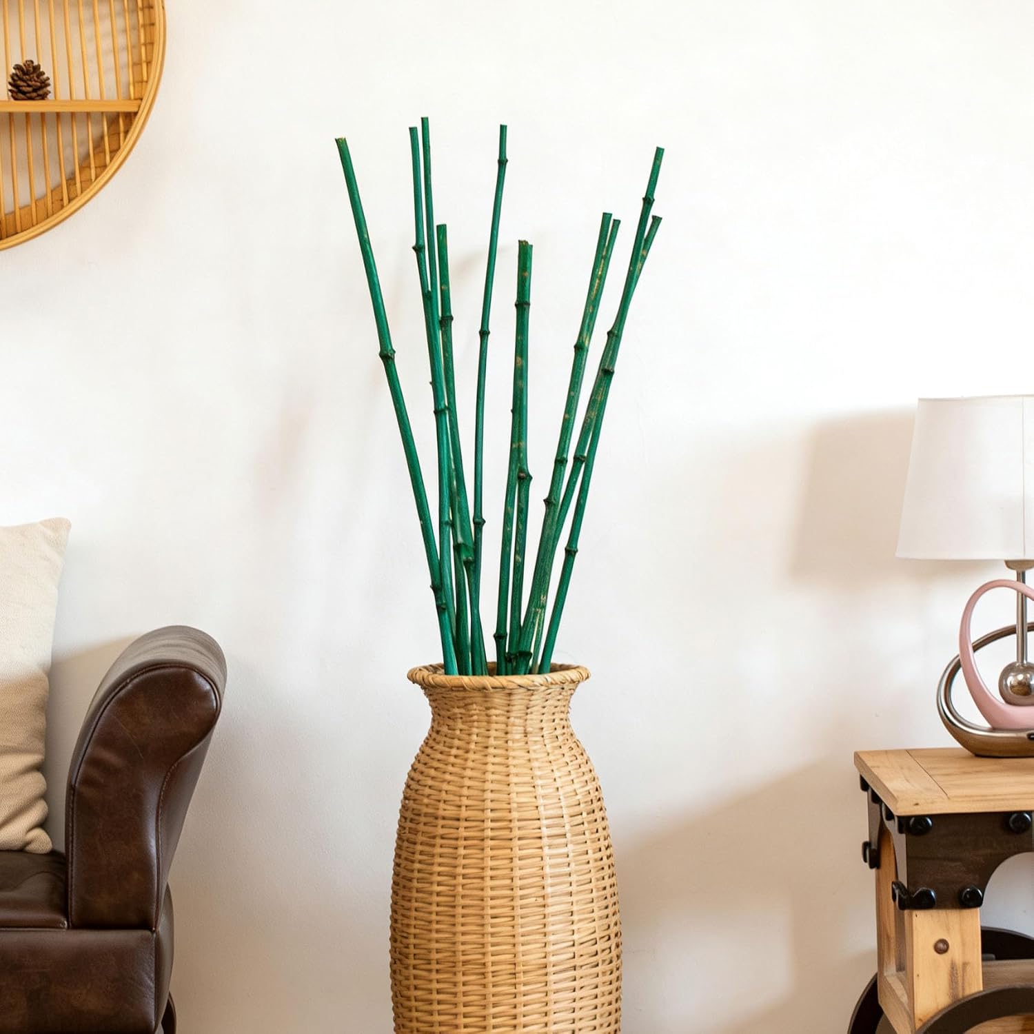 Uniquewise 43" Set of 12 Bamboo Stick Fillers Natural Decorative Stems for Vase Rustic Table Centerpiece Home Décor Accent DIY Crafts Creative Gardening Tool Boho Wedding & Party Decoration, Green