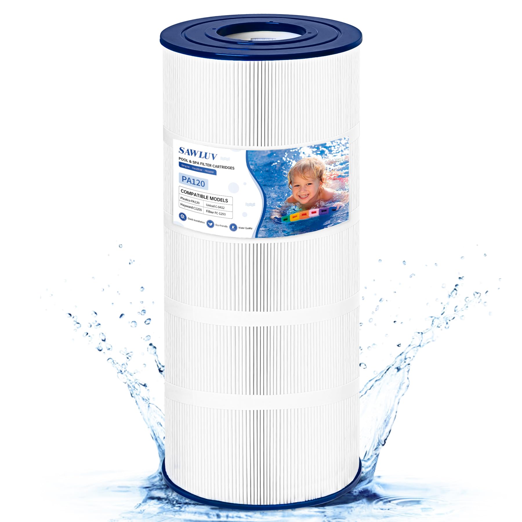 sawluv Replacement PA120 Pool Filter Compatible with Hayward C1200, CX1200RE, Unicel C-8412, Filbur FC-1293, Fit for Waterway Clearwater II 125, Pro Clean PCCF-125, Replace 817-0125N, 120 Sq. Ft