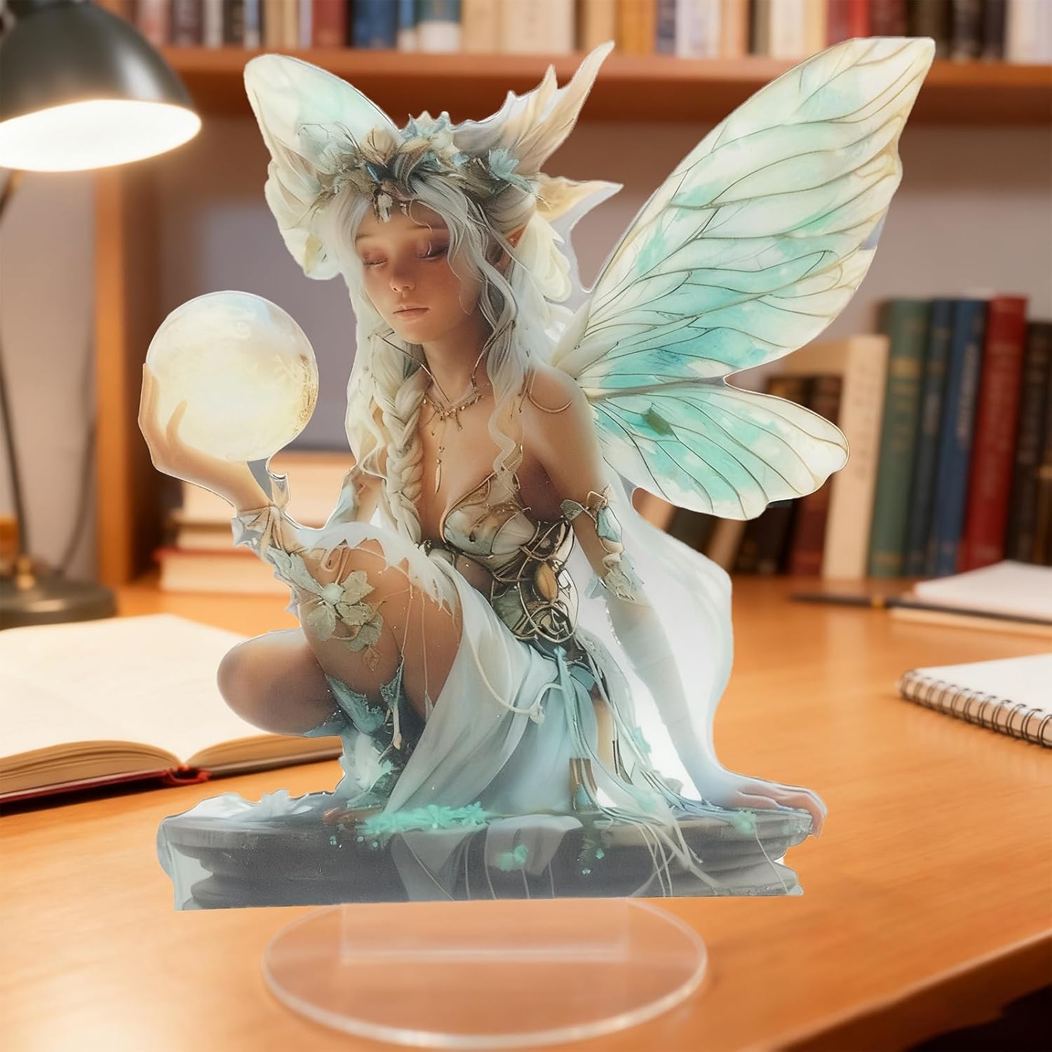 Moon Fairy Desktop Standee, 2D Flat Acrylic Art Butterfly Elf Tabletop Ornament Decoration, Home Study Room Bookshel Office Creative Decor Supplies - Image 4