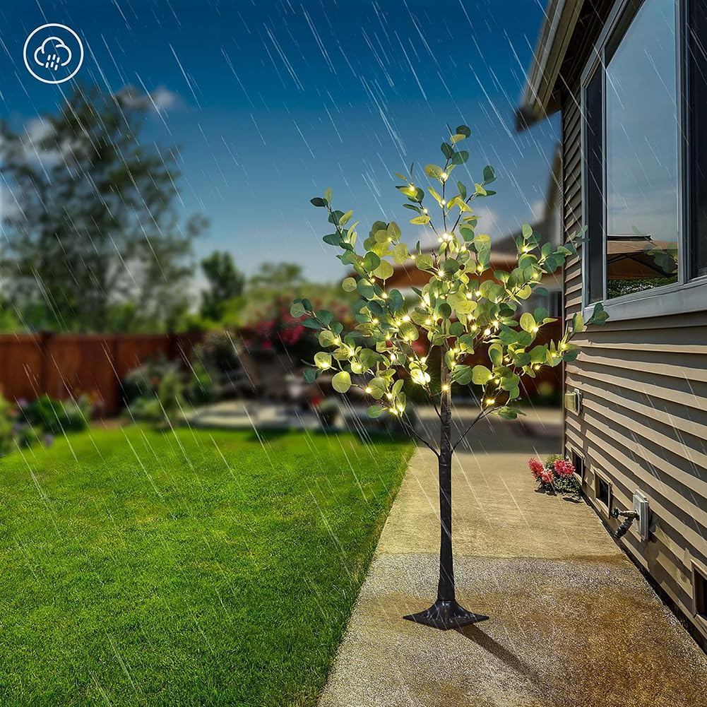 LED Eukalyptusblatt Baum Lampe, USB Betrieben Künstlich Eukalyptus Baumlampe Warmweiß, Vintage Leuchtender Innen und Außen Deko Baumlicht Grünpflanzen für Weihnachts Hochzeit Party,120cm