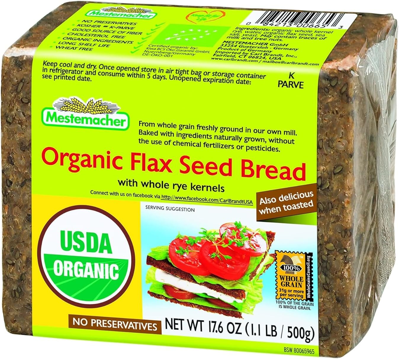 Mestemacher Organic FlaXSeed Bread, 500 gm