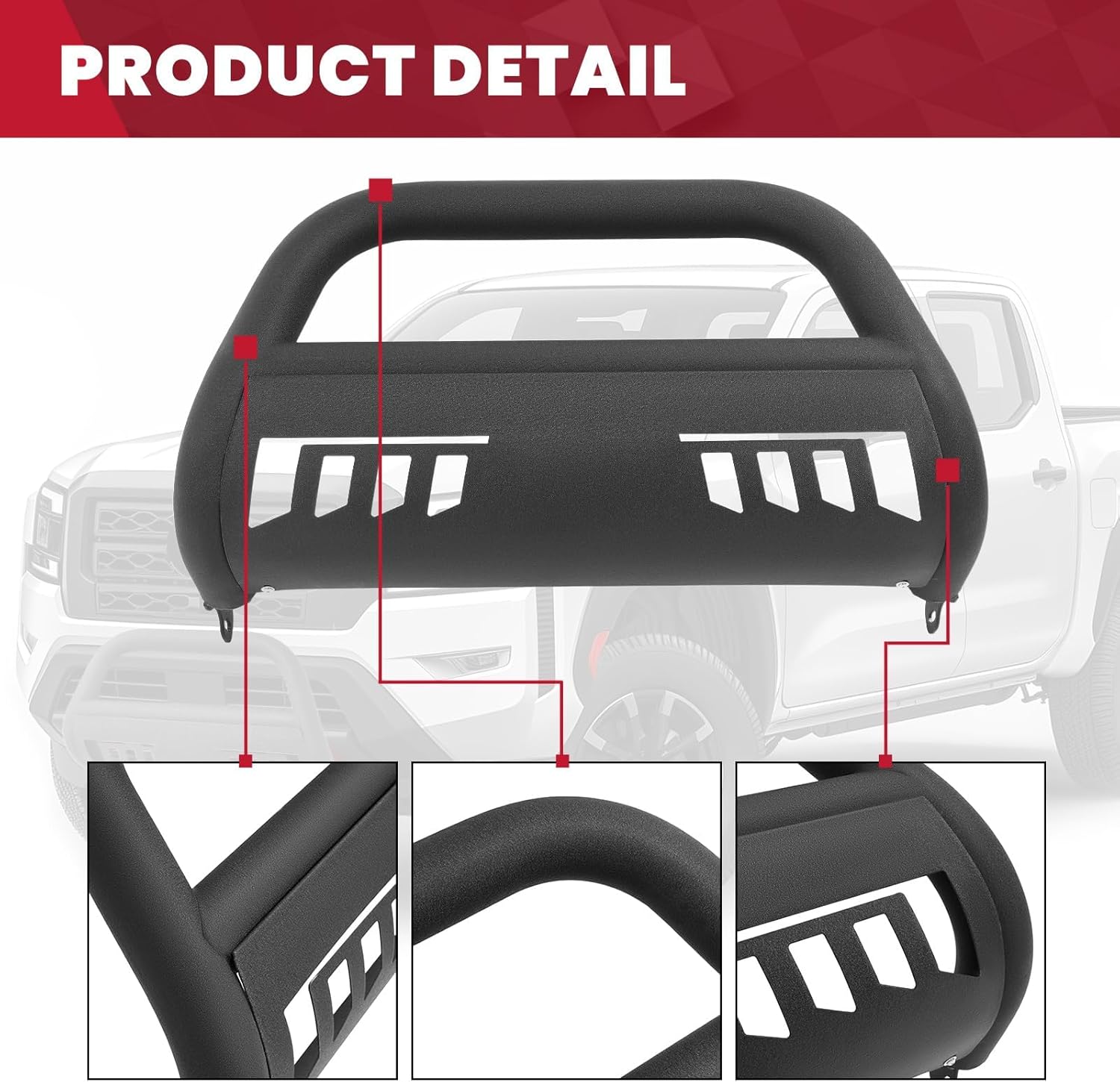 HECASA Bull Bar Compatible with 2022-2025 Nissan Frontier 3" Texture Front Push Bar Bumper Grill Guard Brush Guard Steel Black