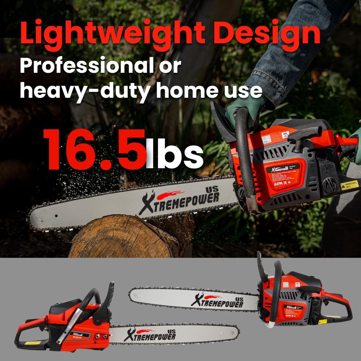 XtremepowerUS 22" Gas Chainsaw 58cc Gas Engine Wood Cutting Aluminum Gasoline Gas 2-Stroke Chainsaw Cutting Wood Cutter Industry Engine Motor EPA