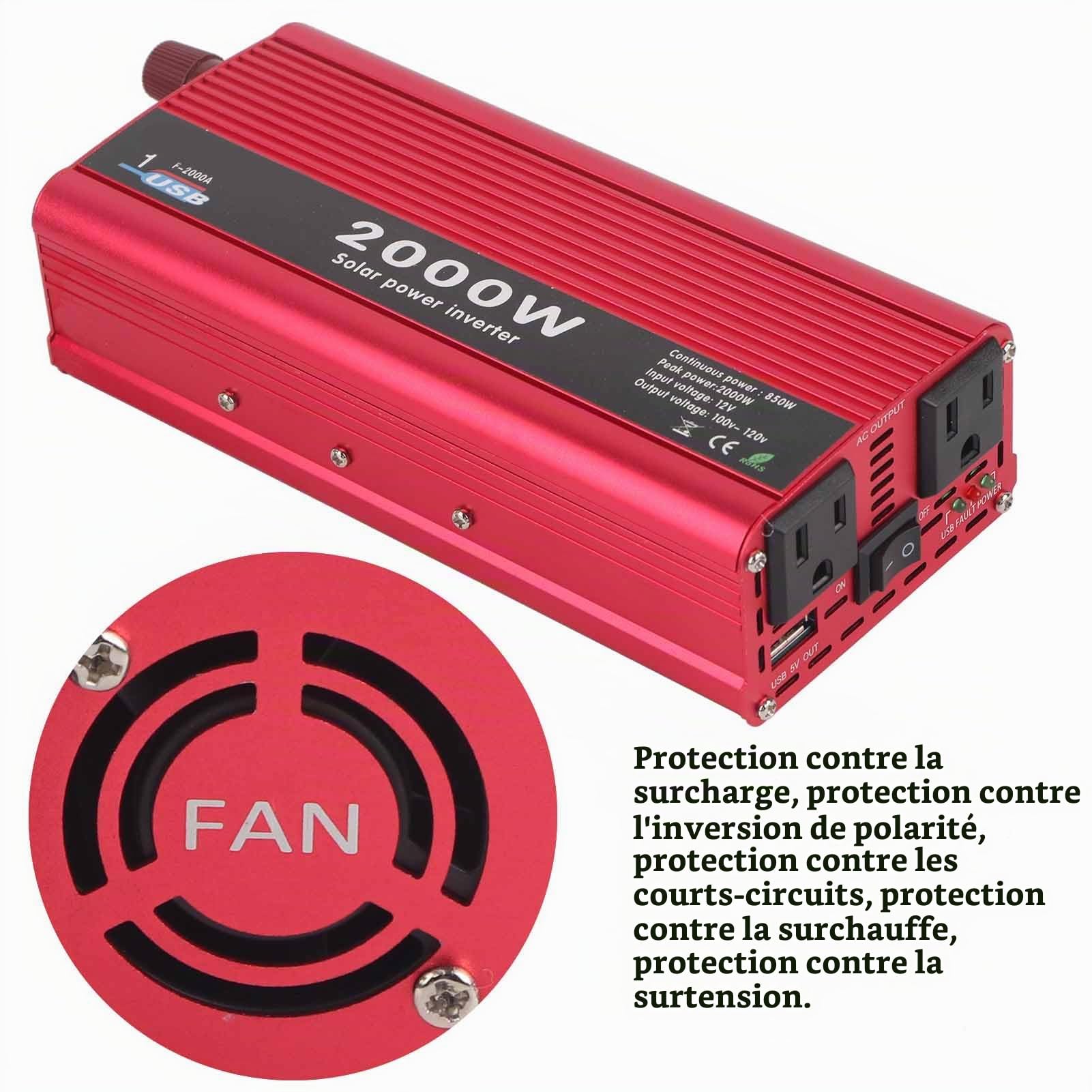 KSTE Inverter 12V 110V Automatique 2000W - Convertisseur DC à AC Power Avec Deux Sorties Pour Usage Maison, Voiture et Extérieur