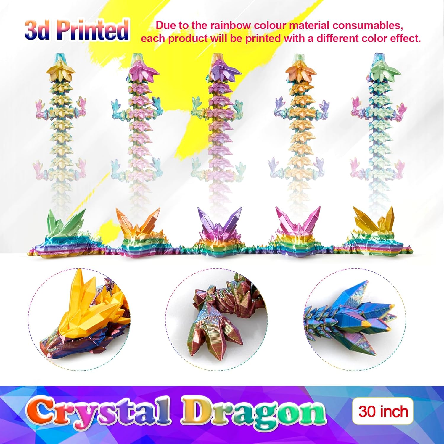 30 inch Large 3D Printed Dragon,3D Dragons Figurine Toy,Big 3-D Printed Dragon,Surprised Gift for Kids 5-7,Desk and Home Decor(Magic Gold)