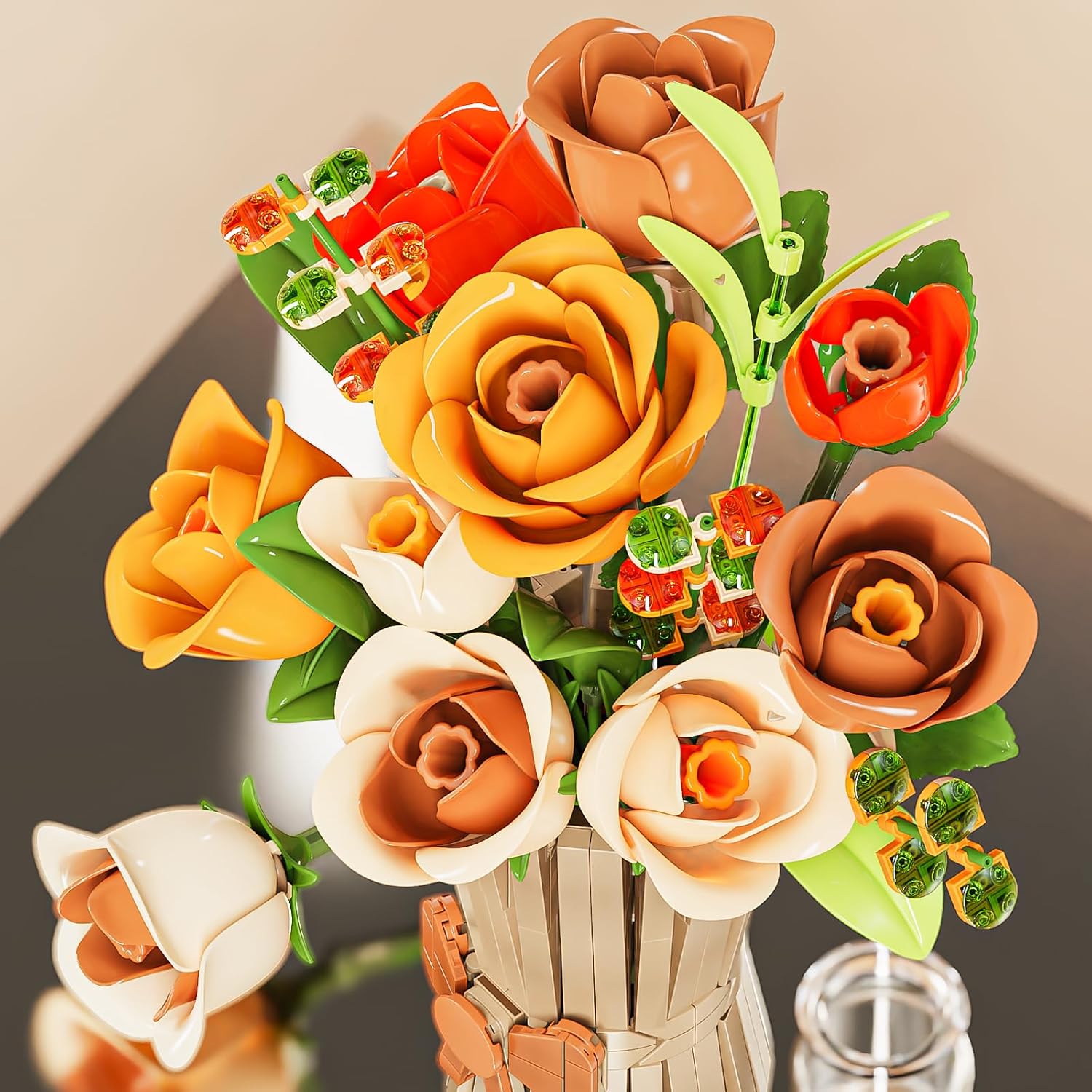 Roses Flower Bouquet Building Set,868 Pcs Artificial Flower Kit,Plant Bonsai Tree Building Blocks,Valentine's Birthday Botanical Collection Gift for Women Wife Girlfriend Adults Friends