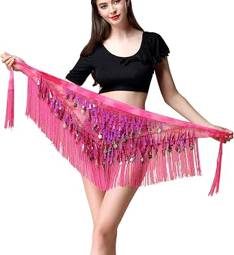 Belly Dance Hip Scarf - Hip Skirt Sequin Belly Dancing Belt Triangle Shawl Tassel Belts Waist Chain for Women/Girls