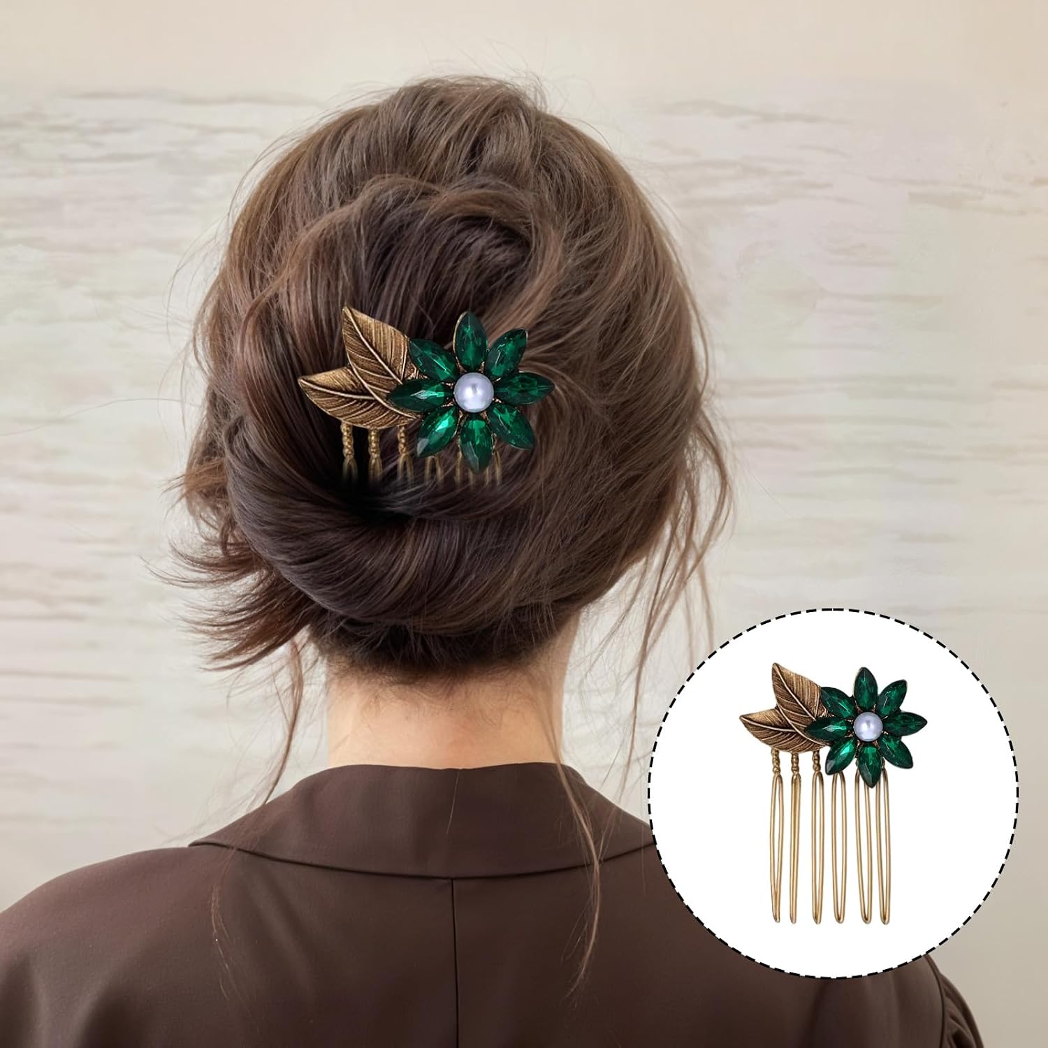 6pcs Vintage gold Hair Side Combs Butterfly Flower Leaf Pearl Rhinestone Tooth Clip Gold French Twist Hair Slide Comb with Teeth Grip for Decorative Crystal Bridal Christmas Wedding Party Christmas