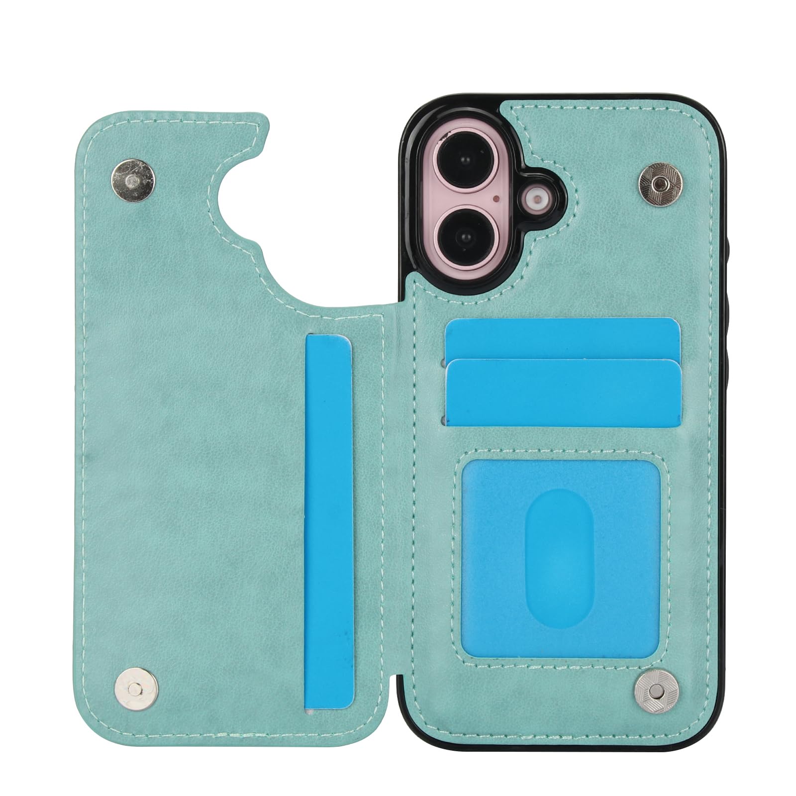 Phone Case Compatible with iPhone 16 Plus 6.7 inch with Tempered Glass Screen Protector and Card Holder Wallet Cover Stand Flip Leather Cell Accessories i Phone16 16+ i16 + 16Plus 2024 Women Men Green - Image 3